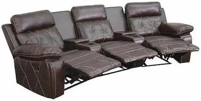 Alt view image 8 of 12 - Reel Comfort Series 3-Seat Reclining Brown LeatherSoft Theater Seating Unit with Curved Cup Holders
