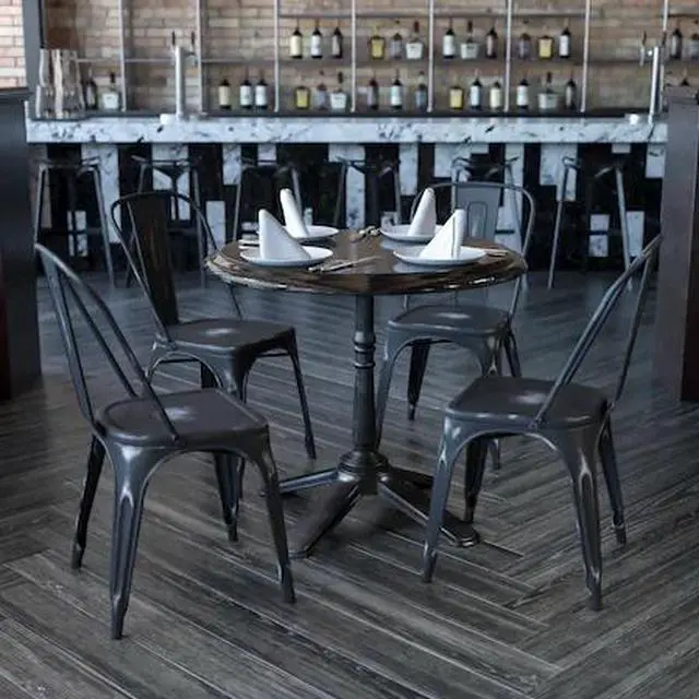 Alt view image 4 of 14 - 4 Pk. Distressed Black Metal Indoor Stackable Chair