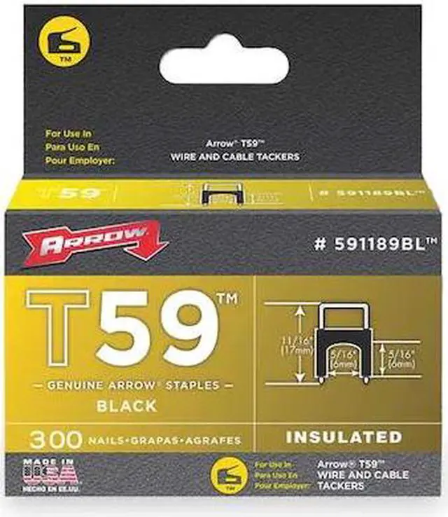 Alt view image 2 of 3 - Arrow Insulated Staple, T59, 13/64 L, PK300 Black 0.024 x 0.048" Gauge  591189BL