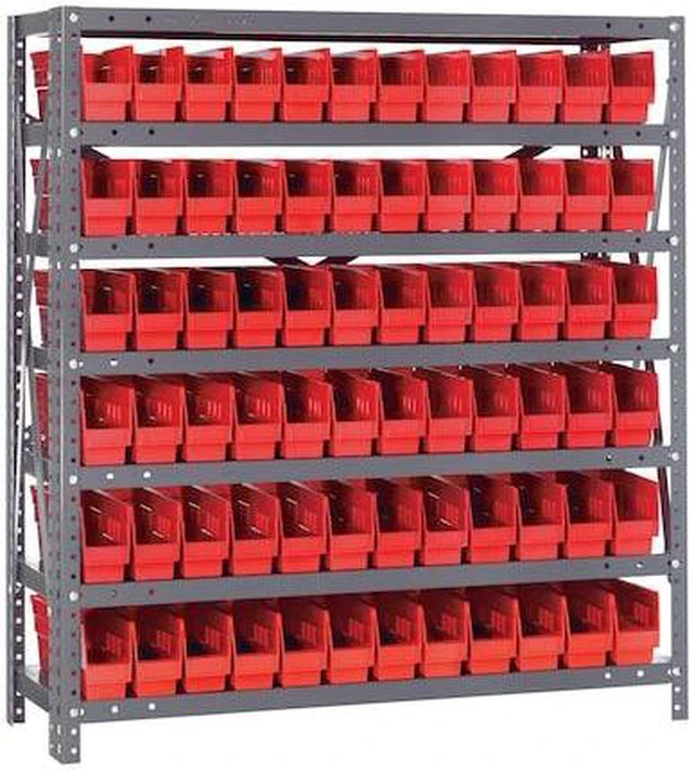 QUANTUM STORAGE SYSTEMS 1239-100RD Steel Shelving with plastic bins ...