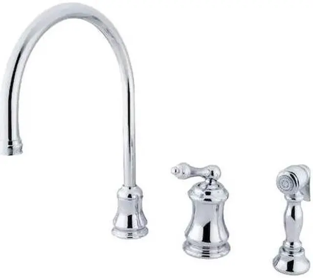 Alt view image 2 of 10 - Single Handle Widespread Kitchen Faucet with Brass Sprayer
