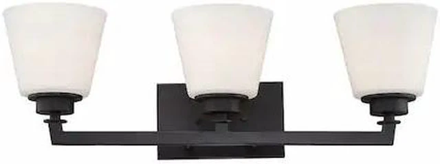 Main image of NUVO 60-5553 Mobili 3 Light Vanity Fixture Satin White Glass Aged Bronze