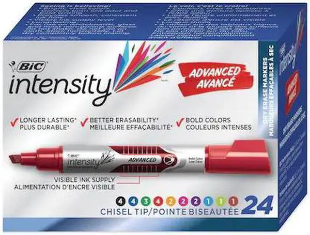 Alt view image 2 of 13 - BIC GELITP241-AST Low Odor And Bold Writing Dry Erase Marker, Chisel Tip, Assorted, 24/Pack