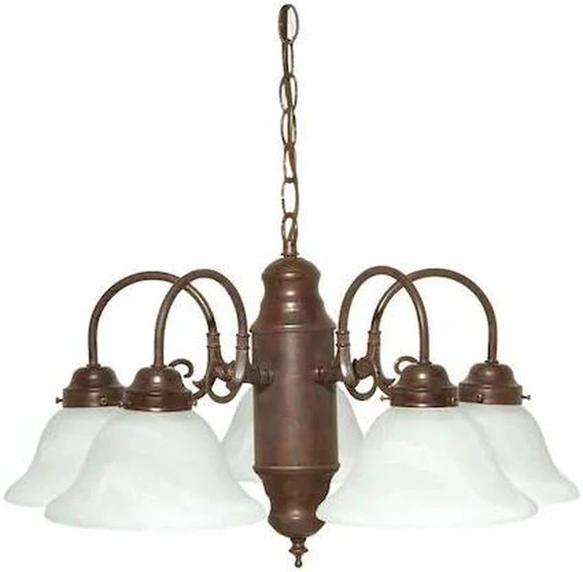 Main image of NUVO 60-1291 5-Light Chandelier - Old Bronze / Alabaster Glass