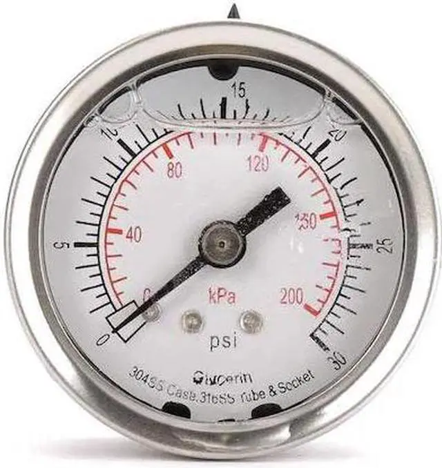 Main image of ZORO SELECT 4CFN8 Commercial Pressure Gauge, 0 to 30 psi, 2 in Dial, 1/4 in