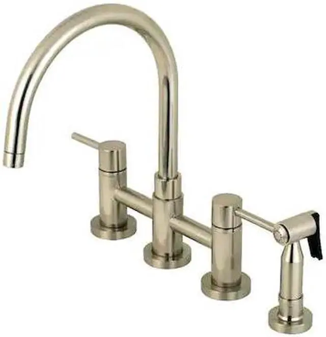 Alt view image 2 of 11 - Kingston Brass KS8278DLBS Concord Two-Handle Bridge Kitchen Faucet with Brass Side Sprayer, Brushed Nickel