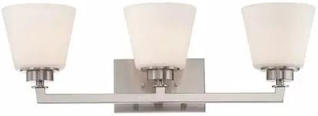 Main image of NUVO 60-5453 Mobili 3 Light Vanity Fixture Satin White Glass Brushed Nick