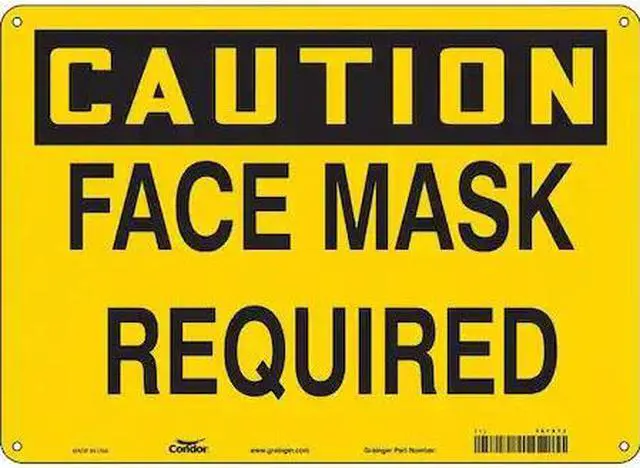 Main image of CONDOR 467X72 Face Mask Required Sign, 14" W x 10" H, English, Plastic, Yellow