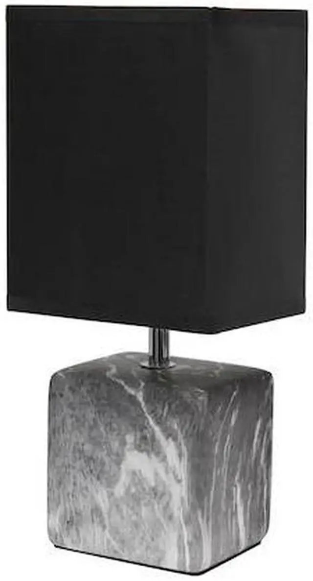 Alt view image 7 of 14 - Simple Designs Petite Marbled Ceramic Table Lamp with Fabric Shade, Black with Black Shade