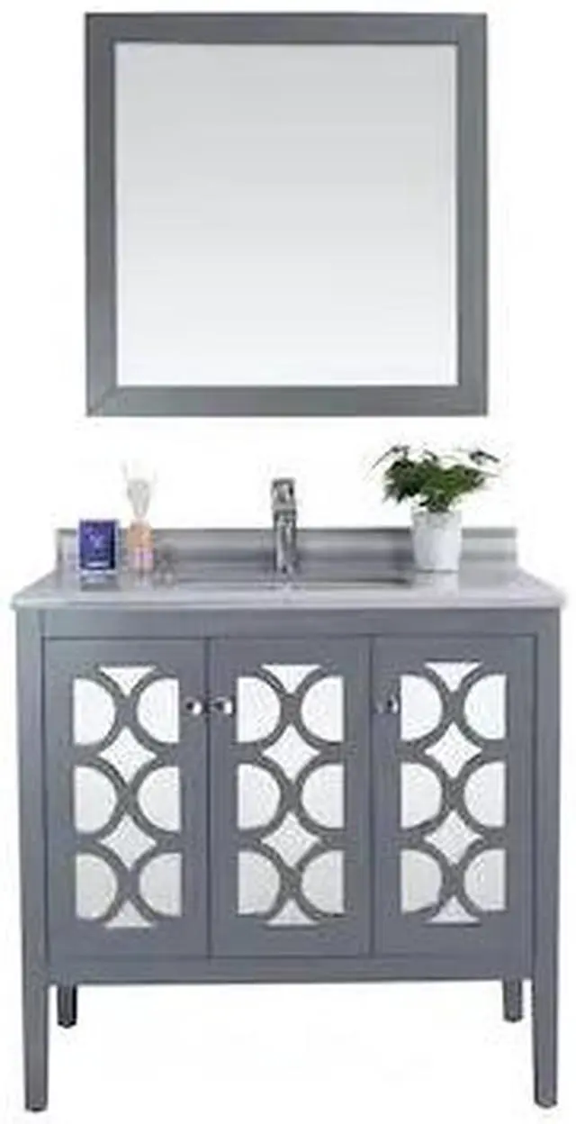 Alt view image 4 of 7 - Mediterraneo - 36 - Grey Cabinet + White Stripes Marble Countertop