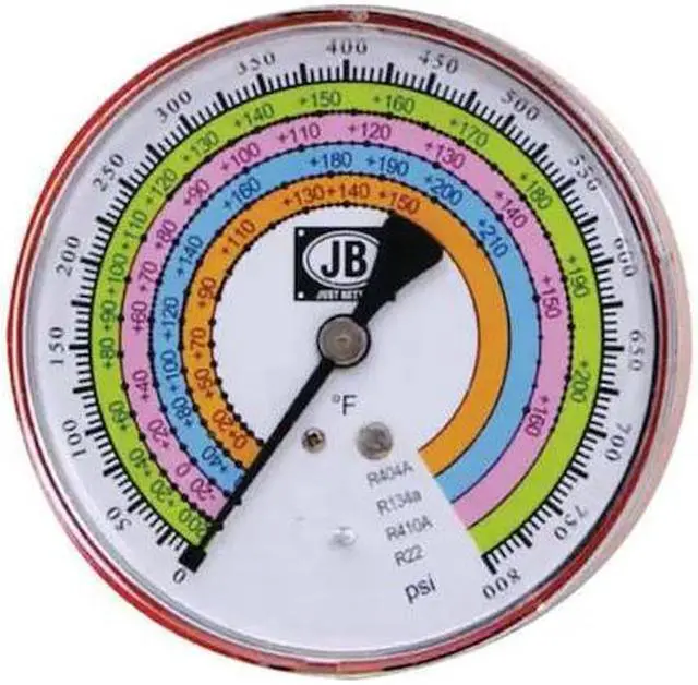 Main image of JB INDUSTRIES M2-405 Gauge,4 In Dia.,High Side,Red,800 psi