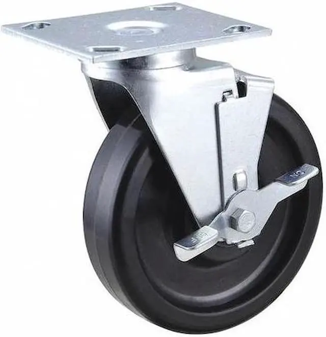 Main image of ZORO SELECT 33H643 Swivel NSF-Listed Plate Caster w/Brake,Phenolic,6 in,450 lb