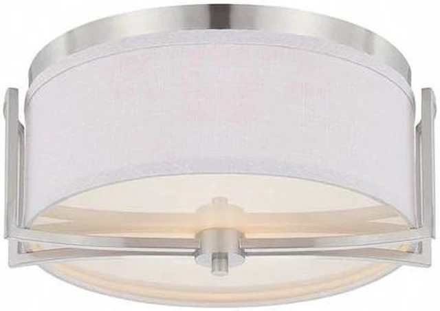 Main image of NUVO 60-4761 Gemini 2 Light Flush Dome Fixture Slate Gray Fabric Shade Br