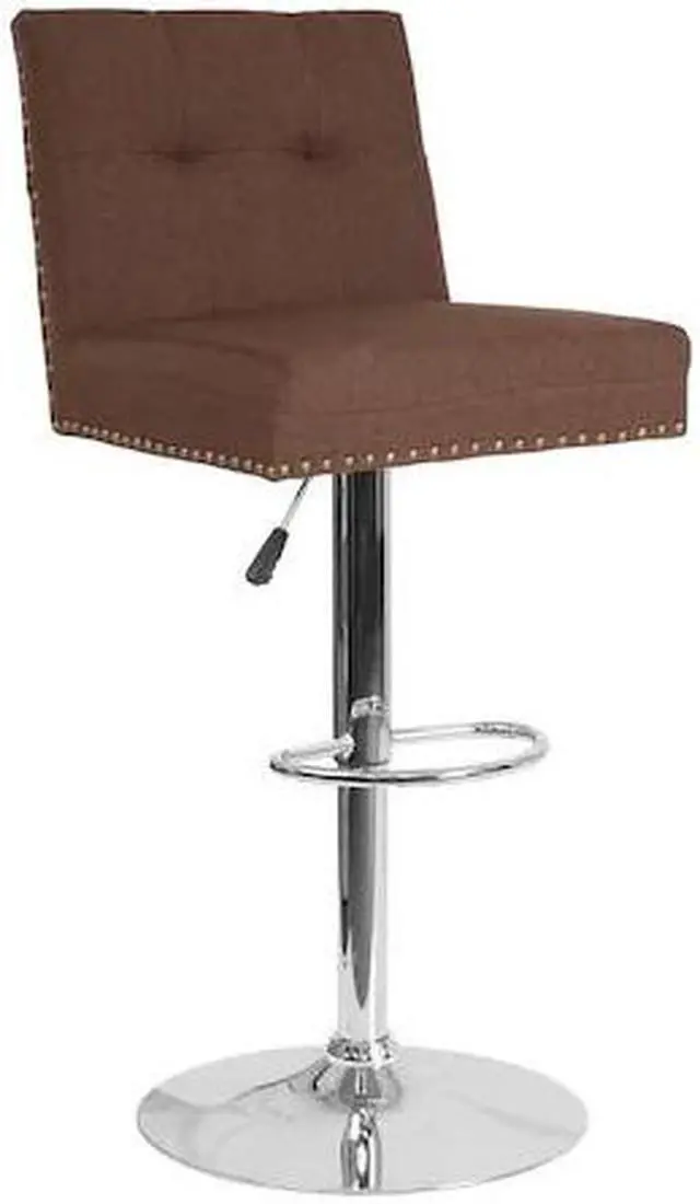 Alt view image 9 of 20 - Ravello Contemporary Adjustable Height Barstool with Accent Nail Trim in Brown Fabric