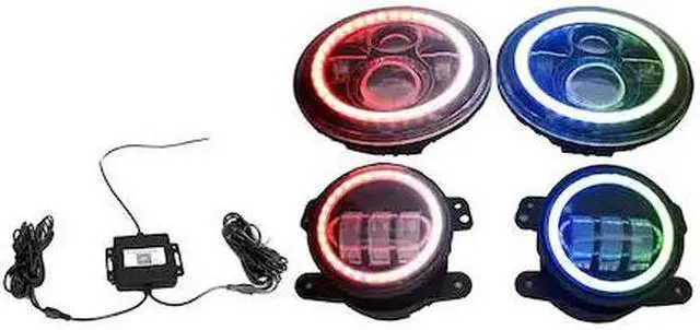 Alt view image 3 of 10 - RS3037050-C - ColorSMART Jeep JK 7in Headlight & 4in Foglight Complete Kit w/ Chasing