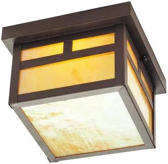 Alt view image 2 of 2 - Livex Lighting 2138-07 Montclair Mission 1 Light Outdoor Bronze Finish Solid Brass Ceiling Mount with Iridescent Tiffany Glass