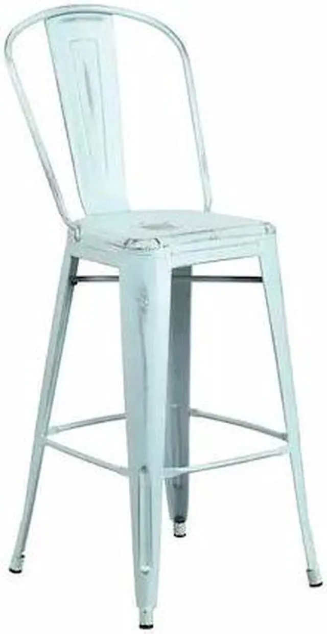 Main image of Commercial Grade 30" High Distressed Green-Blue Metal Indoor-Outdoor Barstool with Back