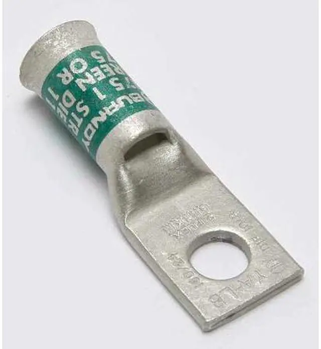 Main image of BURNDY YA1CLB One-Hole Compression Lug, 1 AWG Max, 5/16 in Stud, Short Barrel,