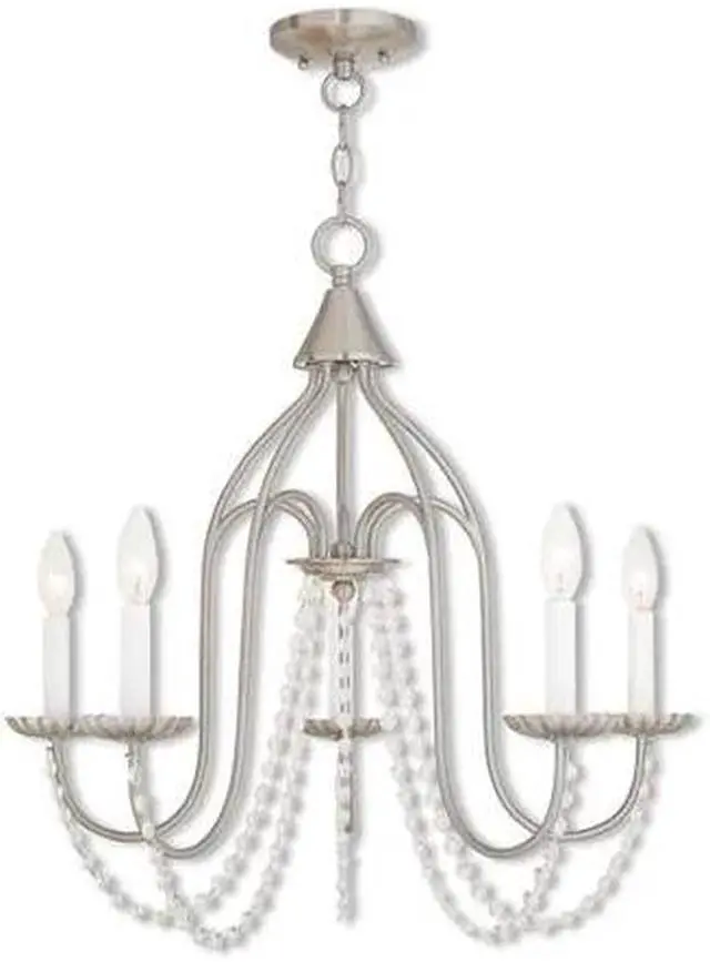 Alt view image 2 of 2 - Livex Lighting 40795-91 Transitional Five Light Chandelier from Alessia Collection in Pwt, Nckl, B/S, Slvr. Finish, Brushed Nickel