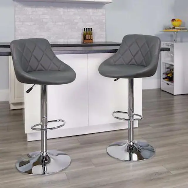 Alt view image 2 of 15 - 2 Pk. Contemporary Gray Vinyl Bucket Seat Adjustable Height Barstool with Chrome Base