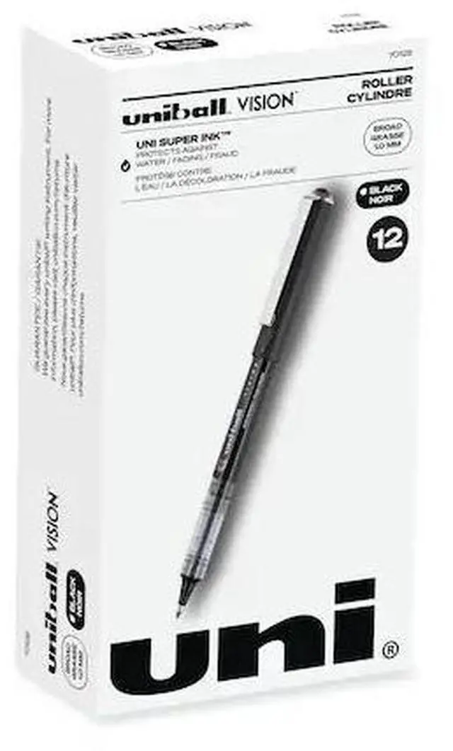 Alt view image 11 of 17 - Uni-ball VISION Roller Ball Pen, Bold 1 mm, Black Ink, Black Barrel, Dozen
