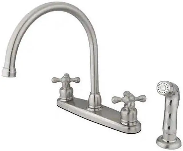 Alt view image 2 of 4 - Kingston Brass KB728AXSP Double Handle Goose Neck Kitchen Faucet with Sprayer