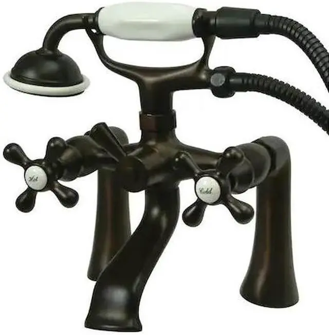 Alt view image 5 of 5 - Kingston Brass KS268ORB 7 Inch Center Spread Tub-Deck Mount Clawfoot Tub Filler With Hand Shower - Oil Rubbed Bronze