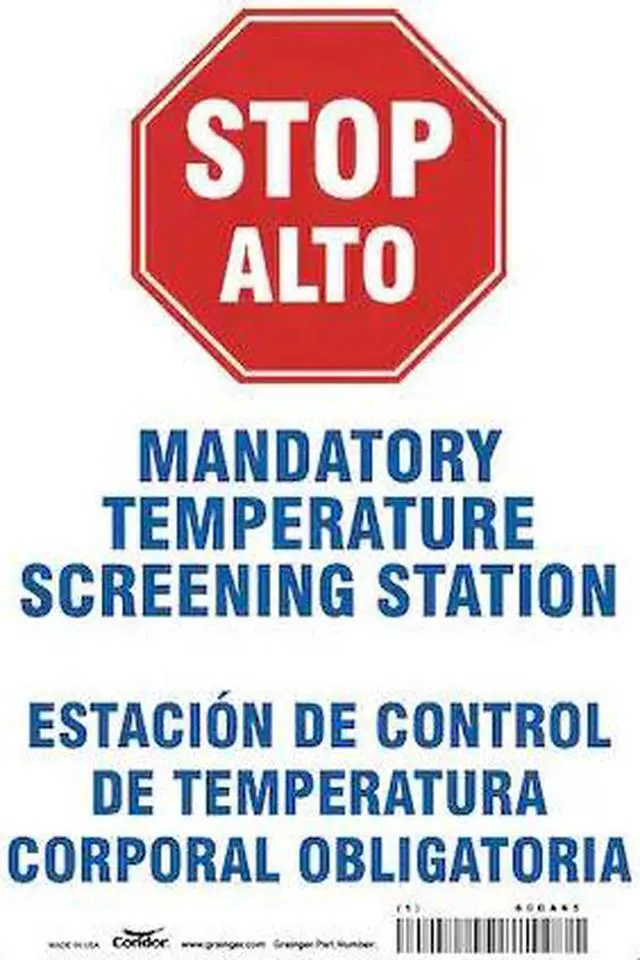 Main image of CONDOR HWB770A1007 Temperature Screening Sign, 7" W x 10" H, English, Spanish,
