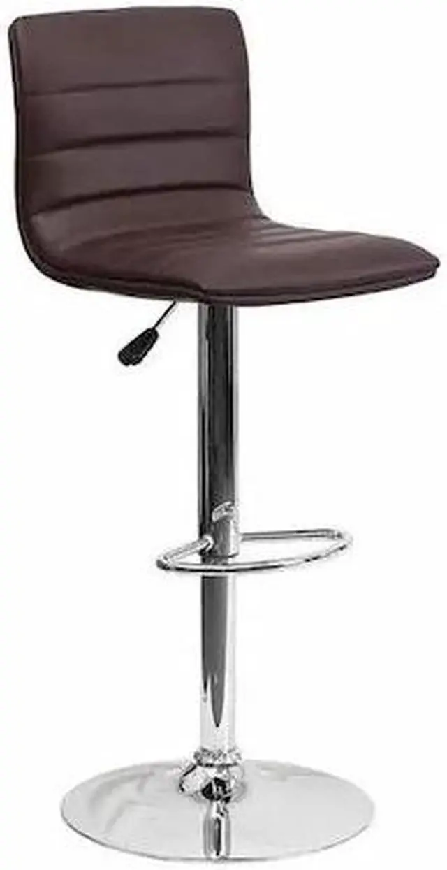 Alt view image 13 of 20 - Modern Brown Vinyl Adjustable Bar Stool with Back, Counter Height Swivel Stool with Chrome Pedestal Base