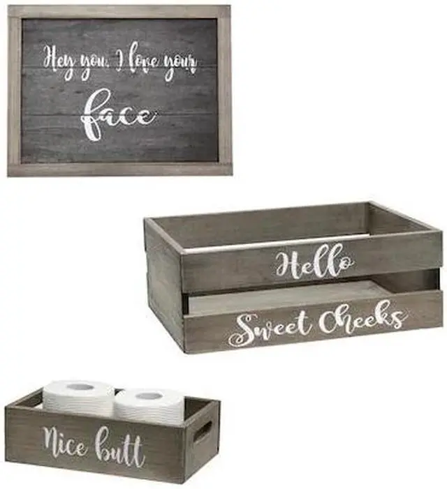 Alt view image 10 of 20 - Elegant Designs Three Piece Decorative Wood Bathroom Set, Large, Cheeky  (1 Towel Holder, 1 Frame, 1 Toilet Paper Holder)