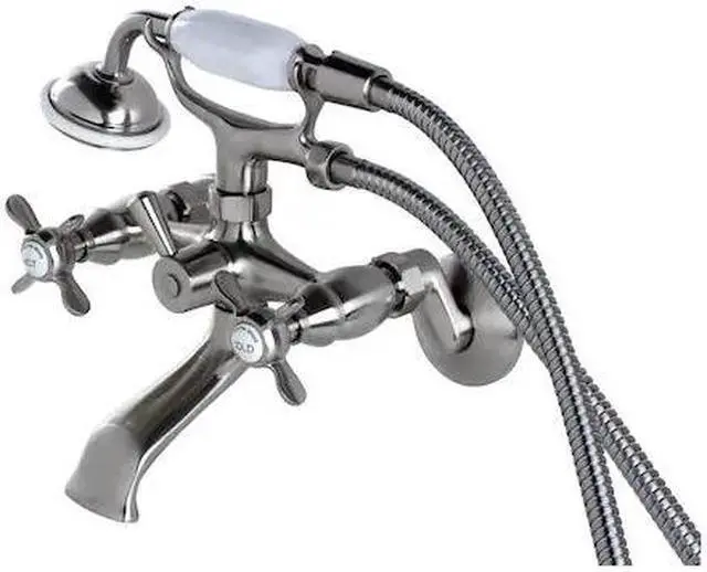 Alt view image 2 of 7 - kingston brass ks285sn essex 31/2" to 81/2" adjustable centers wall mount clawfoot tub filler with hand shower, 7" spout reach, satin nickel