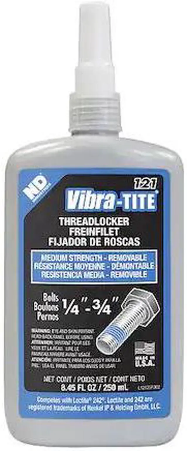 Alt view image 2 of 2 - Vibra-tite 121 Series Medium-Strength Threadlocker, Blue Liquid, 250mL Bottle