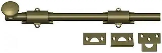 Main image of 12 in. Heavy Duty Surface Bolt w Strike (Antique Brass)