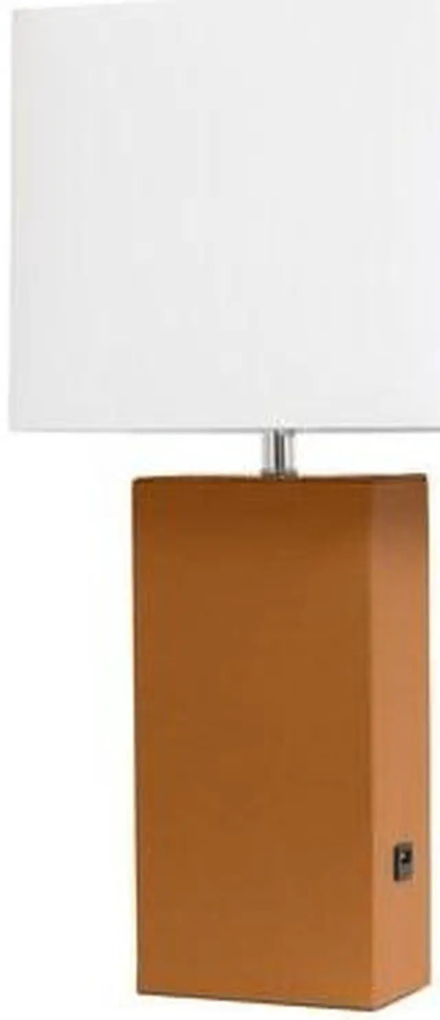 Alt view image 8 of 20 - Elegant Designs Modern Leather Table Lamp with USB and White Fabric Shade, Tan