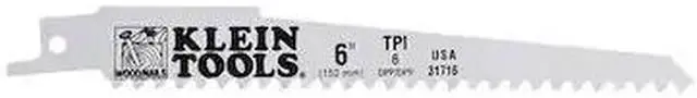 Main image of KLEIN TOOLS 31716 6 TPI Bi-metal Reciprocating Saw Blade, 5 PK