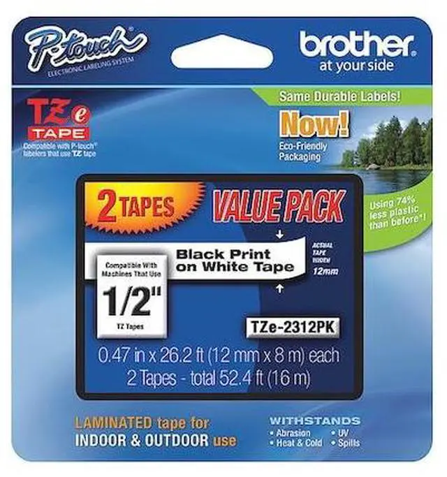 Alt view image 5 of 16 - Brother TZE2312PK Black Print on Premium White Laminated Tape for P-touch Label Maker, 12mm (0.47") wide x 8m (26.2') long - 2/Pack