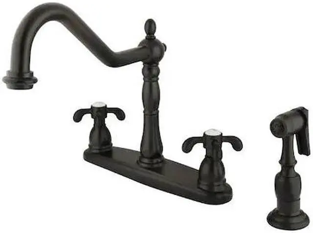 Alt view image 2 of 6 - Kingston Brass KB1755TXBS Double Handle 8" Centerset Kitchen Faucet with White S