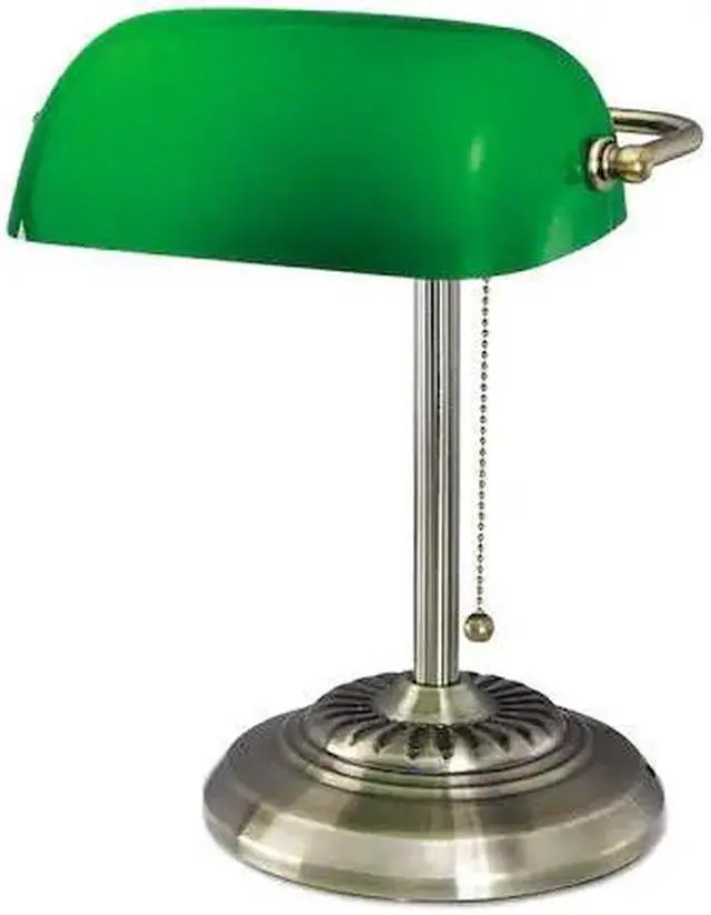 Alt view image 8 of 15 - Traditional Banker's Lamp, Green Glass Shade, Antique Brass Base, 14"h LMP557AB