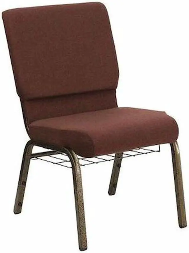 Alt view image 5 of 20 - HERCULES Series 18.5''W Church Chair in Brown Fabric with Cup Book Rack - Gold Vein Frame