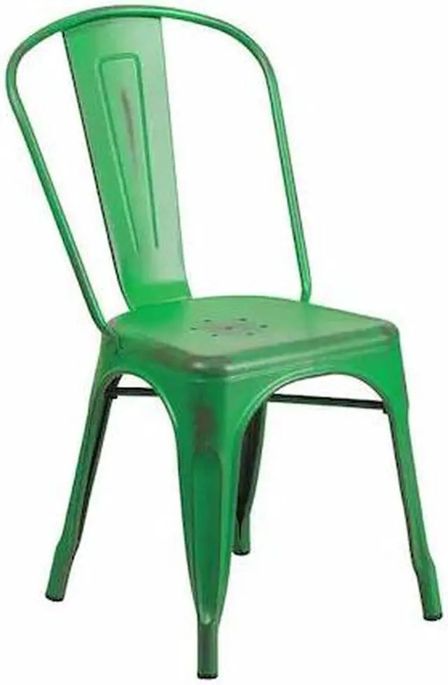 Alt view image 9 of 20 - Commercial Grade Distressed Green Metal Indoor-Outdoor Stackable Chair