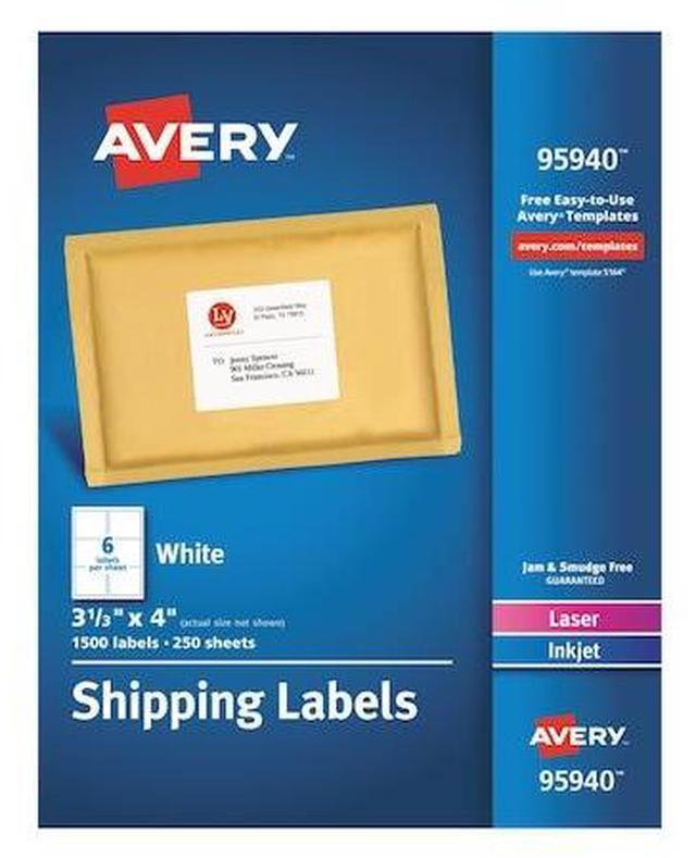 Alt view image 7 of 12 - Avery White Shipping Labels Laser/Inkjet 3 1/3 x 4 White 1500/Box 95940