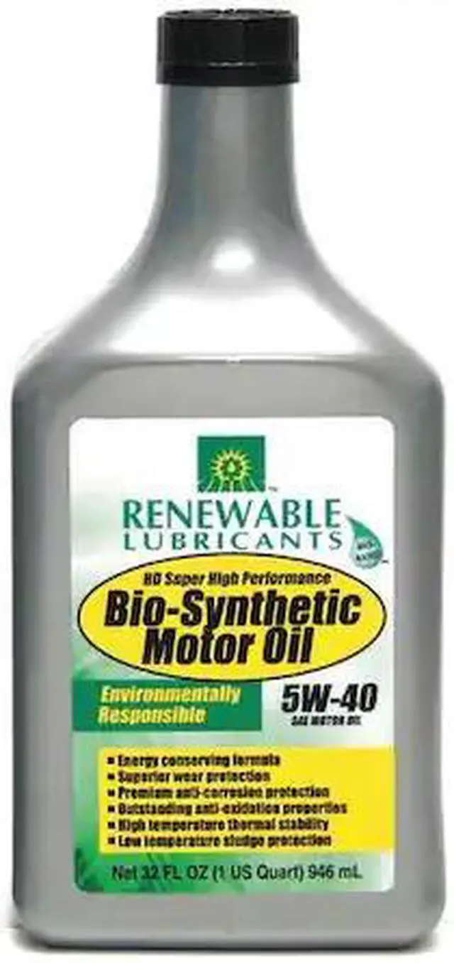 Main image of RENEWABLE LUBRICANTS 85251 Engine Oil, 5W-40, Bio-Synthetic, 1 Qt.