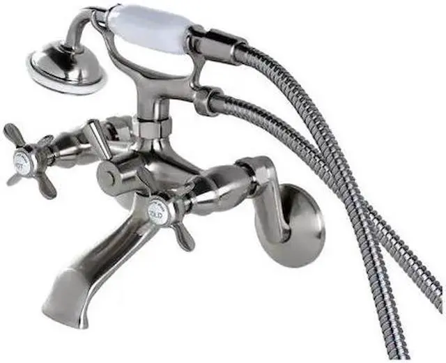 Alt view image 4 of 10 - Kingston Brass KS286SN Essex 3" - 9" Adjustable Centers Wall Mount Clawfoot Tub Filler with Hand Shower, Satin Nickel