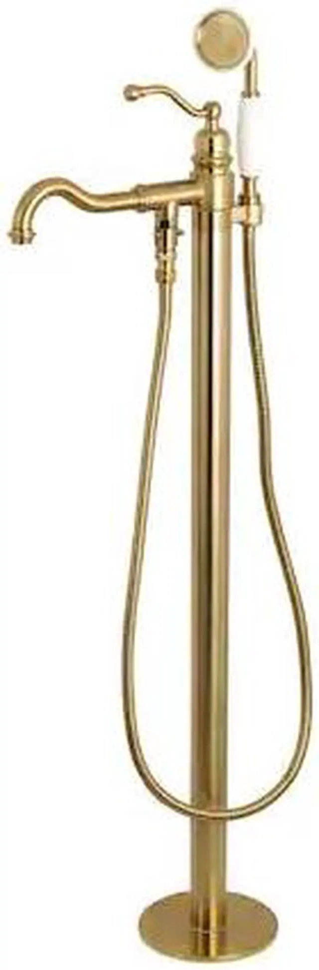 Alt view image 3 of 8 - Kingston Brass KS7137ABL English Country Freestanding Roman Tub Filler with Handshower, Satin Brass - 41.76 x 14.91 x 7.64 in.