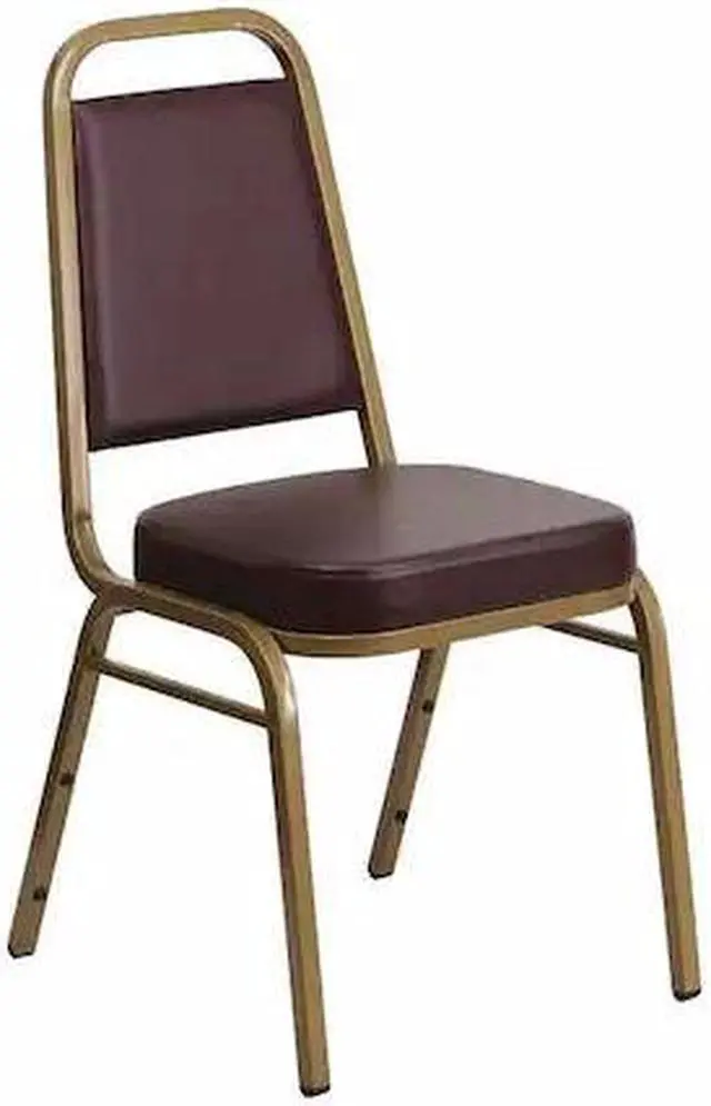 Alt view image 7 of 20 - HERCULES Series Trapezoidal Back Stacking Banquet Chair in Brown Vinyl - Gold Frame