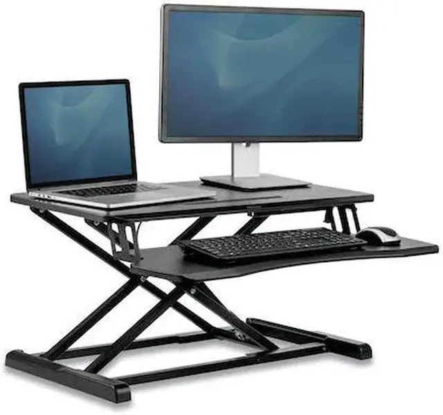Alt view image 7 of 17 - fellowes corsivo height adjustable standing desk, sit to stand, gas spring riser converter, tabletop workstation, desk riser 8091001