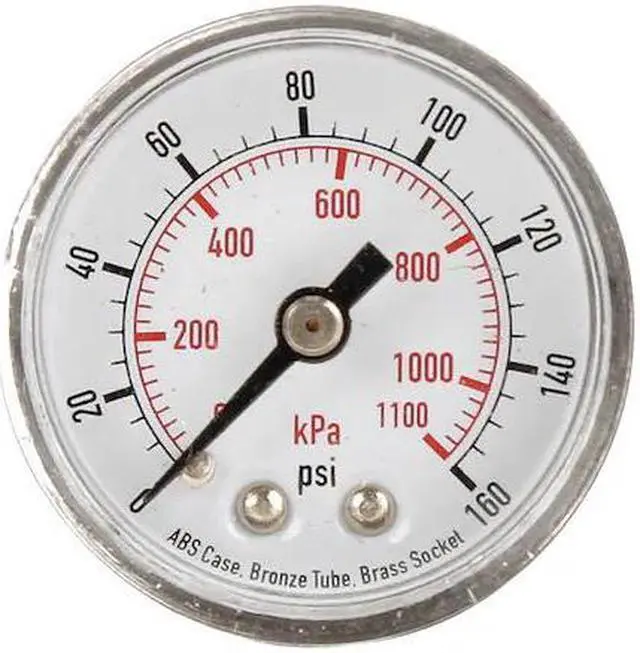 Main image of ZORO SELECT 4FLZ8 Pressure Gauge, Commercial, 0 to 160 psi, 1 1/2 in Dial, 1/8