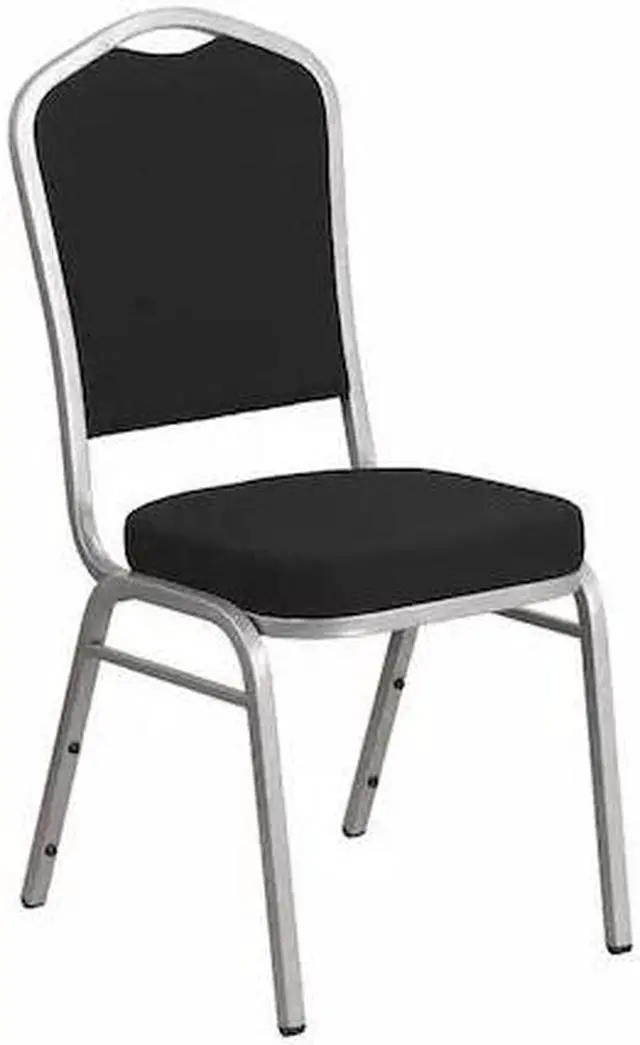 Alt view image 11 of 20 - HERCULES Series Crown Back Stacking Banquet Chair in Black Fabric - Silver Frame