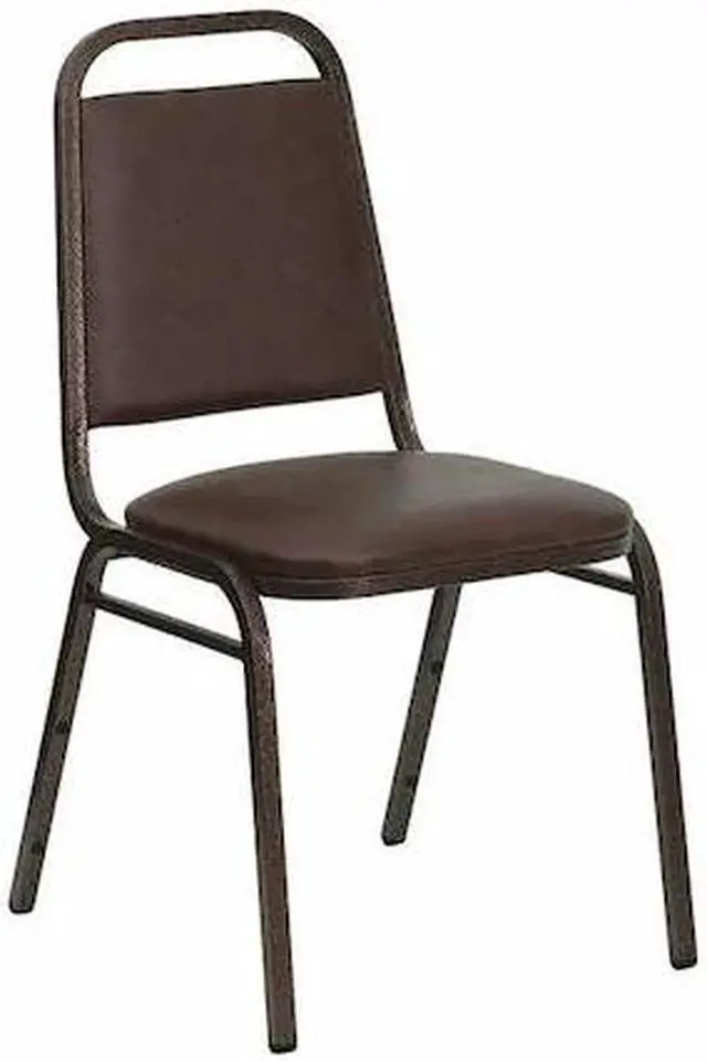 Alt view image 6 of 20 - HERCULES Series Trapezoidal Back Stacking Banquet Chair in Brown Vinyl - Copper Vein Frame