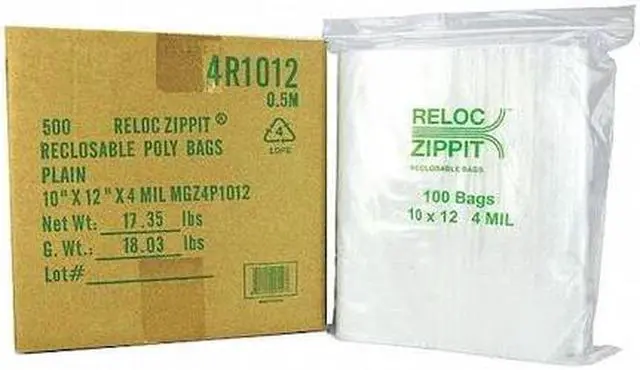 Alt view image 2 of 2 - RELOC ZIPPIT 4R1012 Reclosable Bag, Zip Seal, 12 in L, 10 in W, 4 mil Thick,